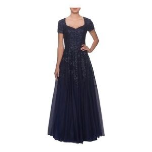 La Femme 28037 Navy Embellished Tulle A-Line Gown Size 4 NWT Mother of Bride New